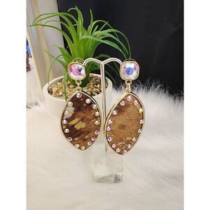Rhinestone and Animal Hide Earrings